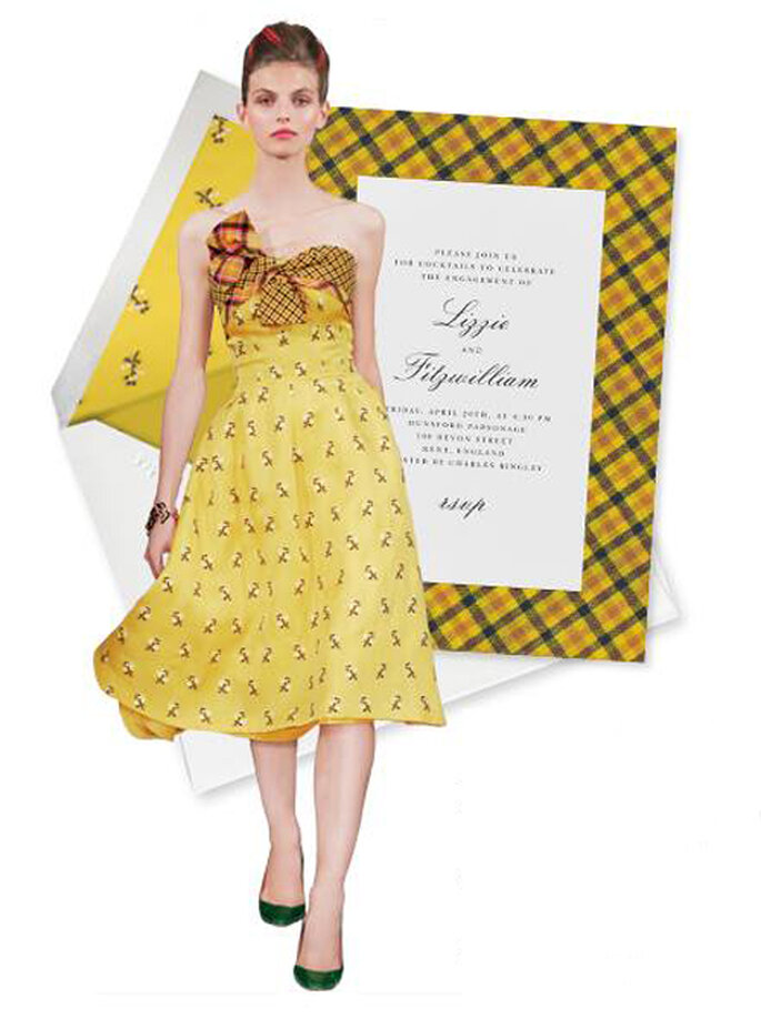 Elegante invitación de boda en con estampados modernos en color amarillo - Foto Oscar de la Renta Facebook