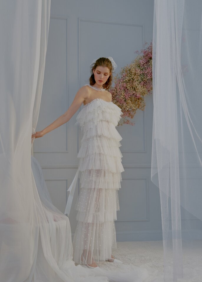 vestido de novia drapeado angela pedregal