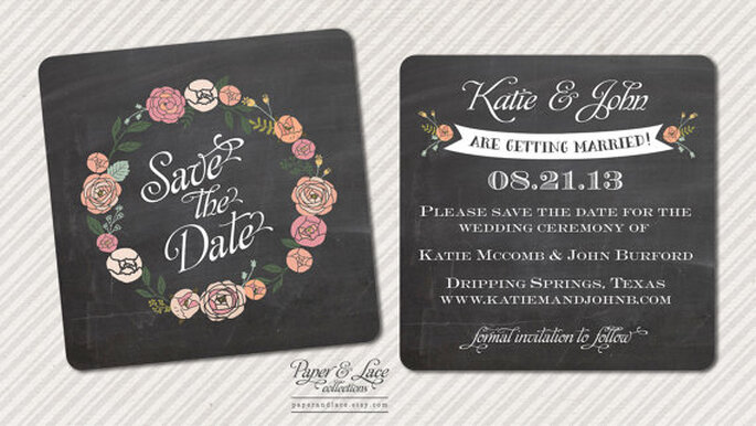 Pizarra miniatura Save the Date. Diseño de Paper & Lace Invitations. Foto: www.etsy.com 