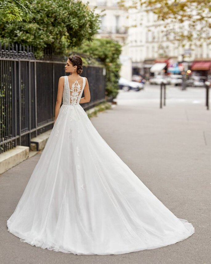 Vestido de Novia Línea A Hermosos encajes con Espalda escotada en