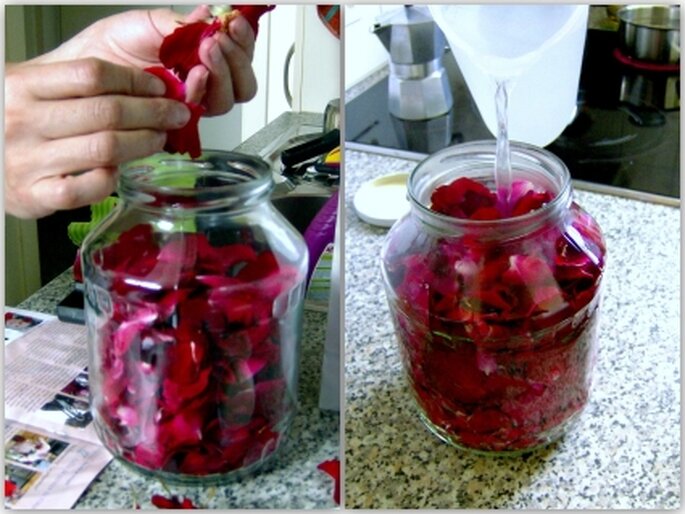 Preparación del tónico agua de rosas