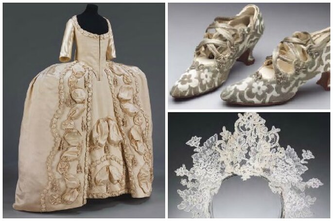 Vestido de novia de 1775, zapatos de 1914 y tocado de 2008. Foto: The Wedding Dress. 
