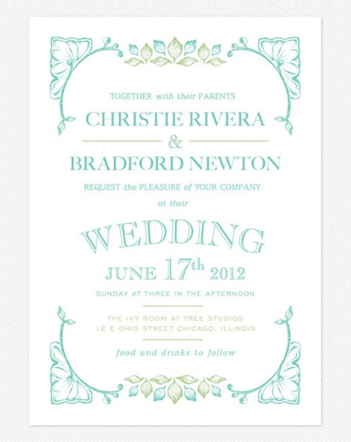 Invitación de boda en color turquesa. Foto: Love vs. Design
