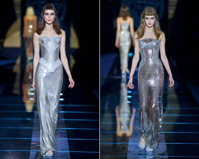 Modelaje con toque futurista en los vestidos de Invierno 2012 de Versace. Fotos de Versace