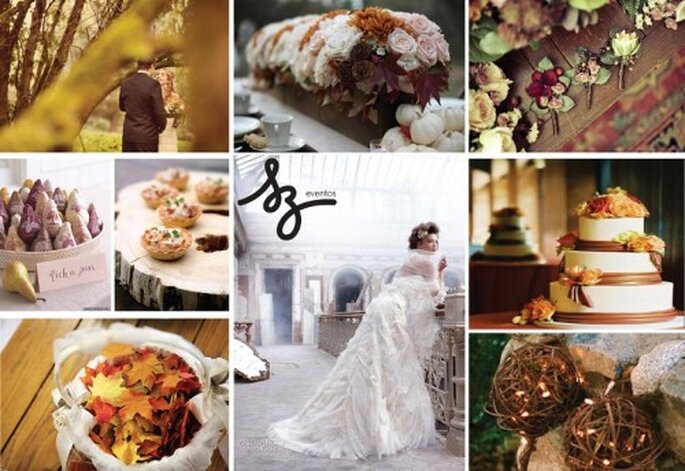 Collage de inspiración para decorar una boda en otoño. Fotos de Ruffledblog, Accentphotographics, Heavenlybloomsblog, Bridalbubbly, Weddinginspirasi