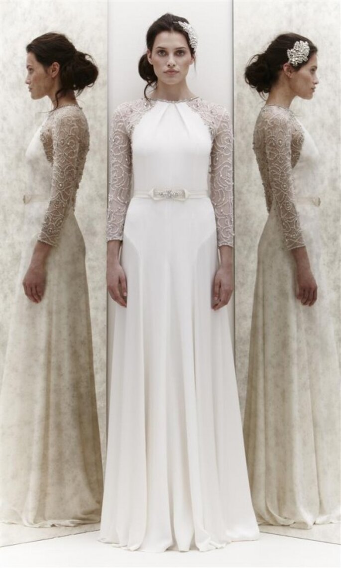 Vestido de novia con manga larga llena de pedrería - Foto Jenny Packham 2013