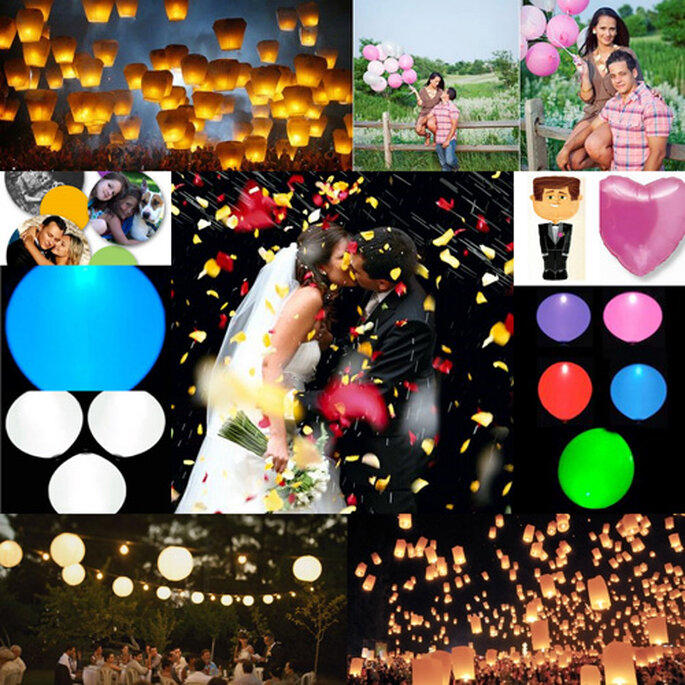 Lâcher de ballons, lanternes volantes, pétales de roses vont immortaliser votre mariage. - Photos : Adrián Bonet, Bianca Valentín, Byfotos, Fran Russo et Airedefiesta.com