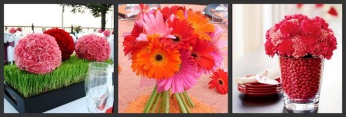 Centres de table fleuris colorés