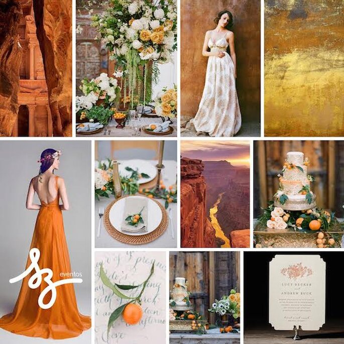 Decoración de boda con tonos naranjas, beige y terracota - Fotos de This Modern Romance, Adrian Michael Photography