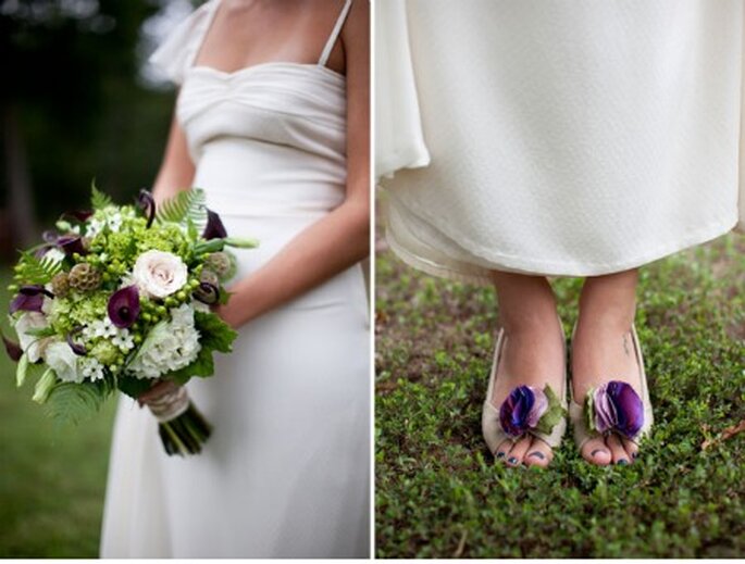 Detalles de trajes de novios en tonos violetas - Foto: Green Wedding Shoes