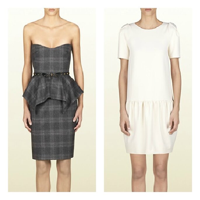 Robes courtes Gucci: à gauche, bustier à basque asymétrique ; à droite robe blanche ultra raffinée. Photo: Gucci