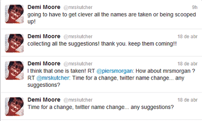 Demi Moore ha reaparecido en Twitter para cambiar su estado. Foto: Twitter.