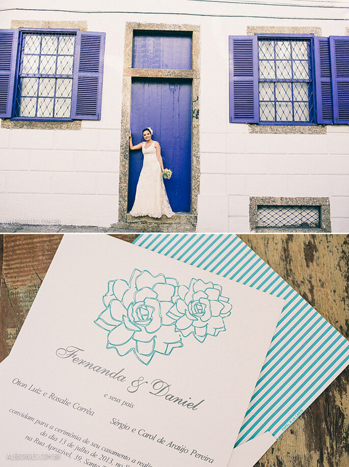 Invitaciones para una boda en azul y blanco. Fotos: Alexandre Borges