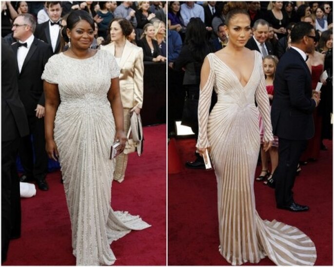 Vestidos blancos en los Oscar 2012. Octavia Spencer y JLo