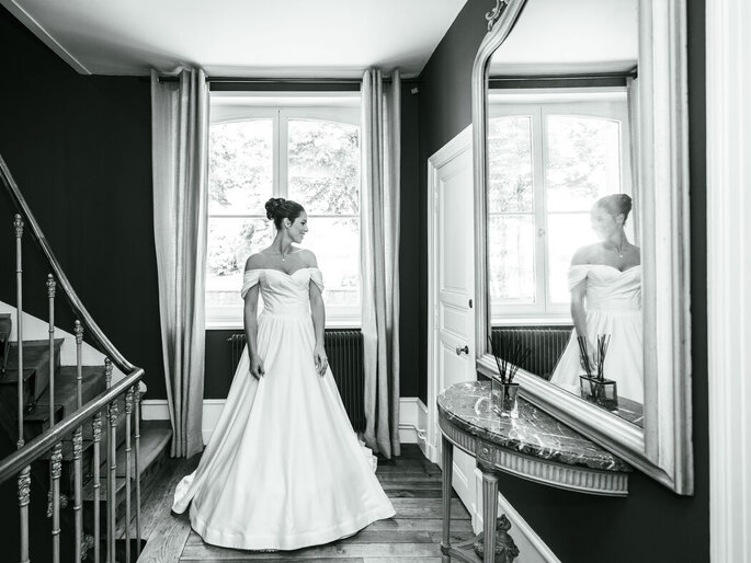 Photo de mariée en noir et blanc