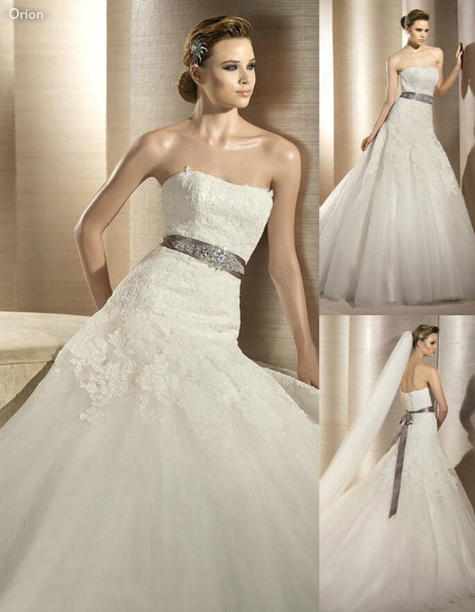 Vestido de novia de encaje con un elegante cinto - Foto Atelier Diagonal