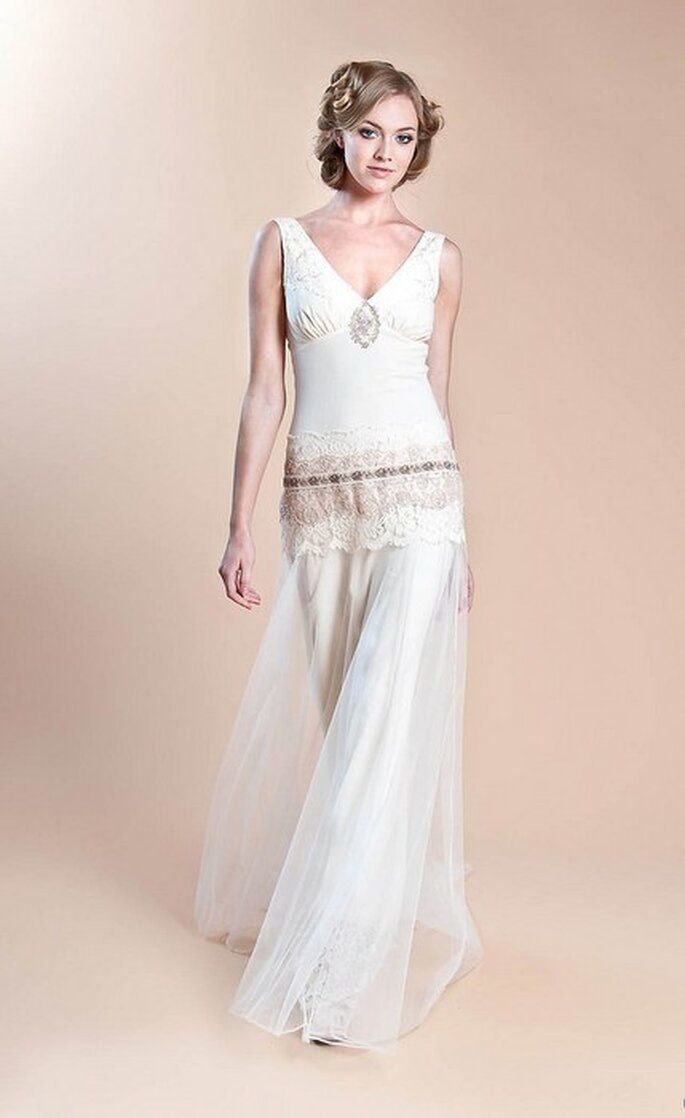 Vestido de novia Haviland - Detalle del frente. Foto: www.clairepettibone.com