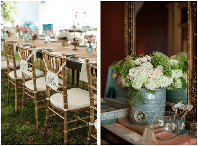 Decoraciones originales para las sillas del banquete de bodas - Foto Scobey Photography