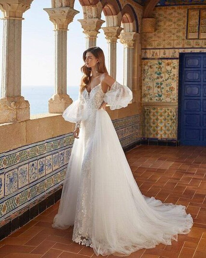 robe de mariée tulle manches transparentes
