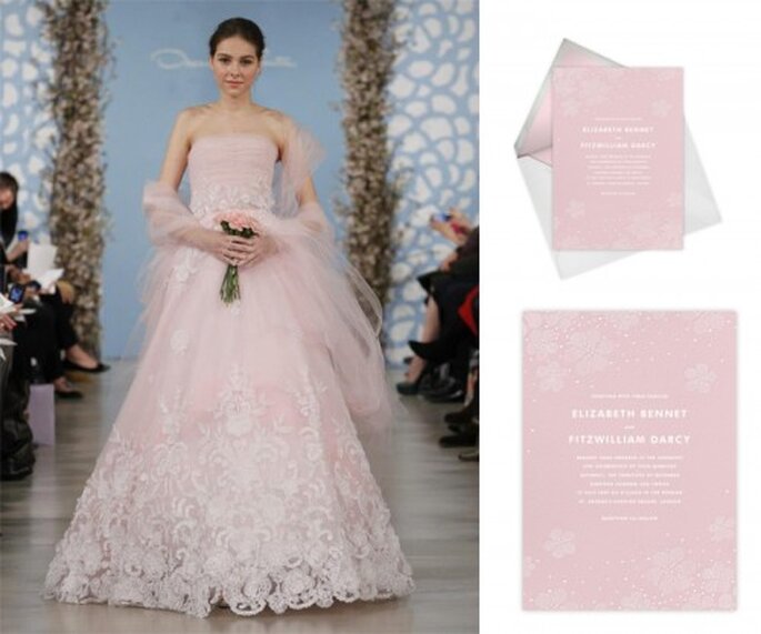 Invitación de boda femenina en color rosa - Foto Oscar de la Renta, Paperless Post