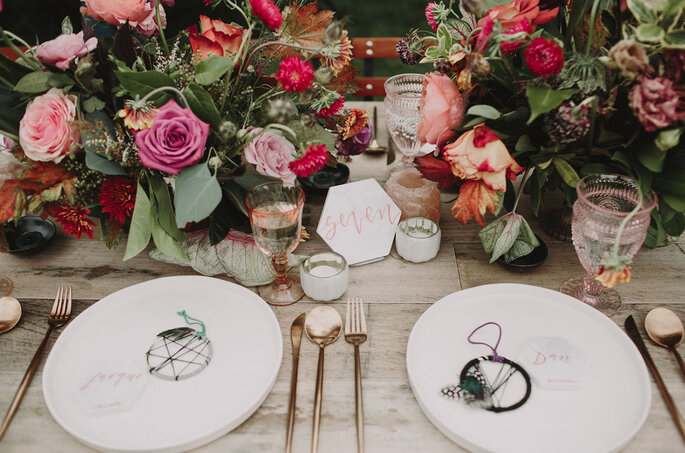 Decoración para mesas estilo romántico y bohemio, detalles de recuerdo para invitados 