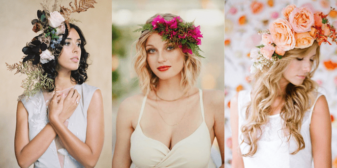 3 photos de couronnes de fleurs asymétriques