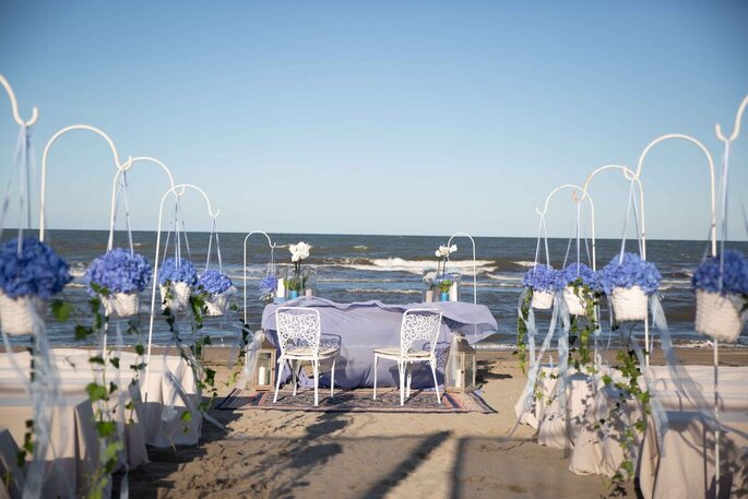 Spiaggia e fiori blu