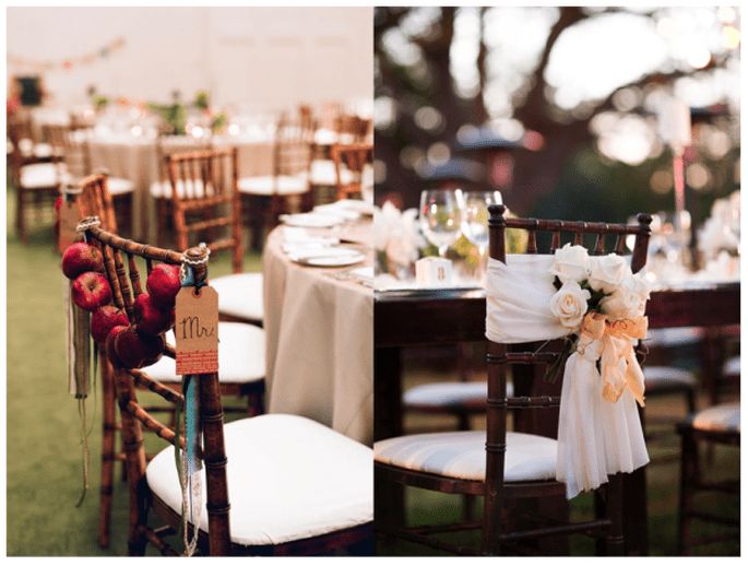 Decoración original para las sillas del banquete de bodas - Foto Halberg Photographers y Meg Smith