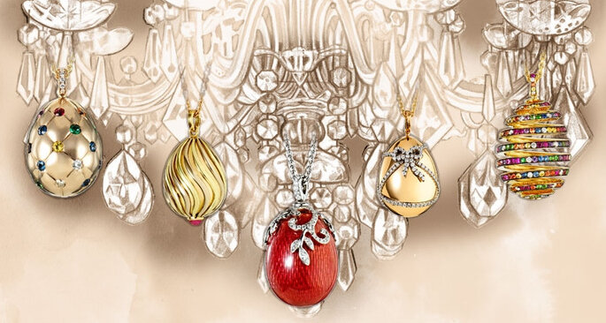 Dijes de huevos en miniatura de Fabergé. Colección Les Favorites. Foto: www.faberge.com