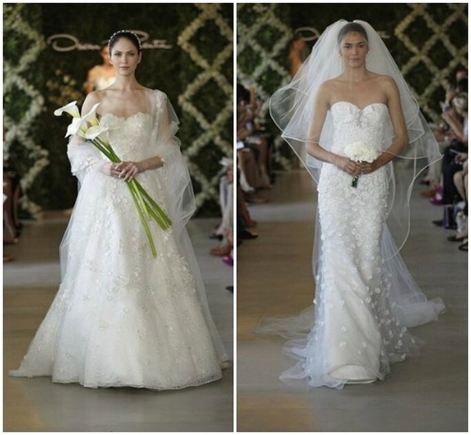 Due modelli very chic di uno dei Maestri della moda bridal ovvero Oscar de la Renta. Bridal Collection 2013. Foto www.oscardelarenta.com