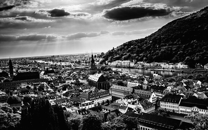 Schwarzweißbild Heidelberg Ausblick
