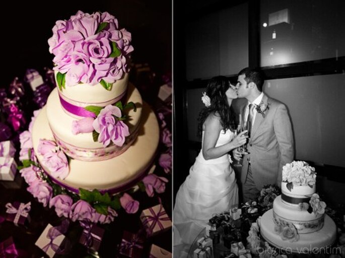 Pastel de boda en color lila. Imagen Bianca Valentim