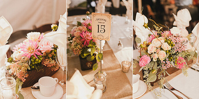 Tischdekoration für Ihre Hochzeit in Pastelltönen - Foto: Sweet Little Photographs.