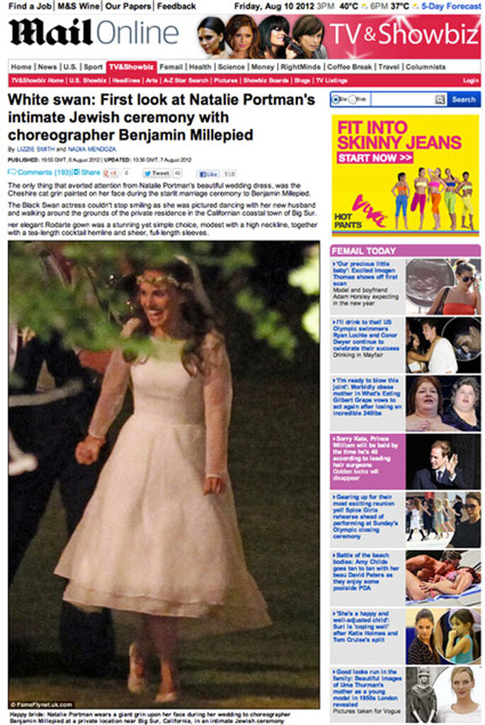 El Daily Mail ha sido el único medio que ha publicado fotos de la boda de Natalie Portman. Foto: Daily Mail