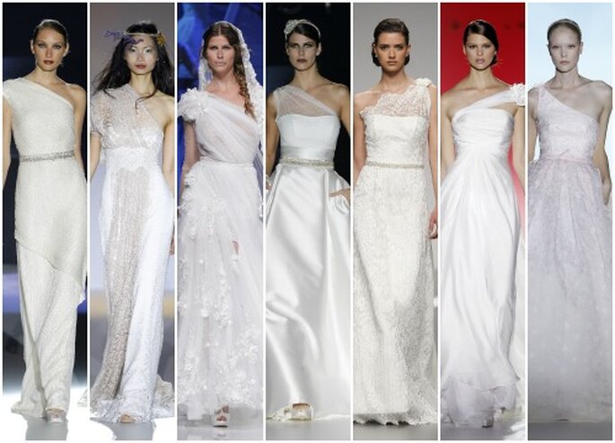 Los vestidos asimétricos son una elegante tendencia entre los vestidos de novia. Foto: Barcelona Bridal Week/ IFEMA