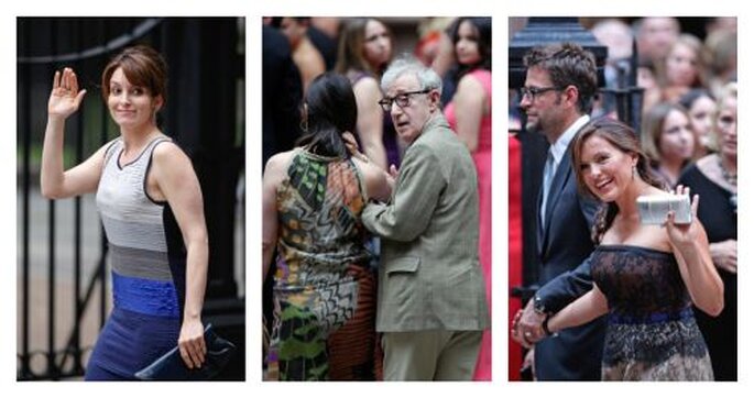 Tina Fey, Woody Allen, et Mariska Hargitay arrivant au mariage d'Alec Baldwin
