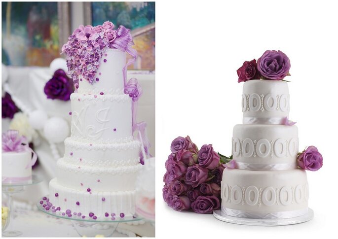 Ponqués de boda en violeta y blanco. Foto vía Shutterstock