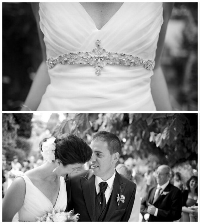 El vestido de la novia lucía detalles de pedrería en la cintura