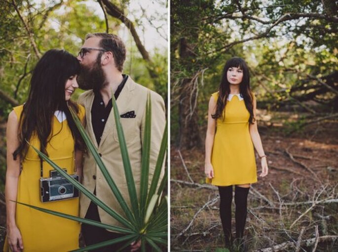 Sesión de fotos pre boda en el bosque con un aire hipster - Foto Alyssa Shrock