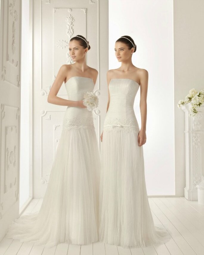 Gonne in chiffon plissettato,corpetti attillati...stile perfetto per la sposa alta! Foto: www.airebarcelona.es