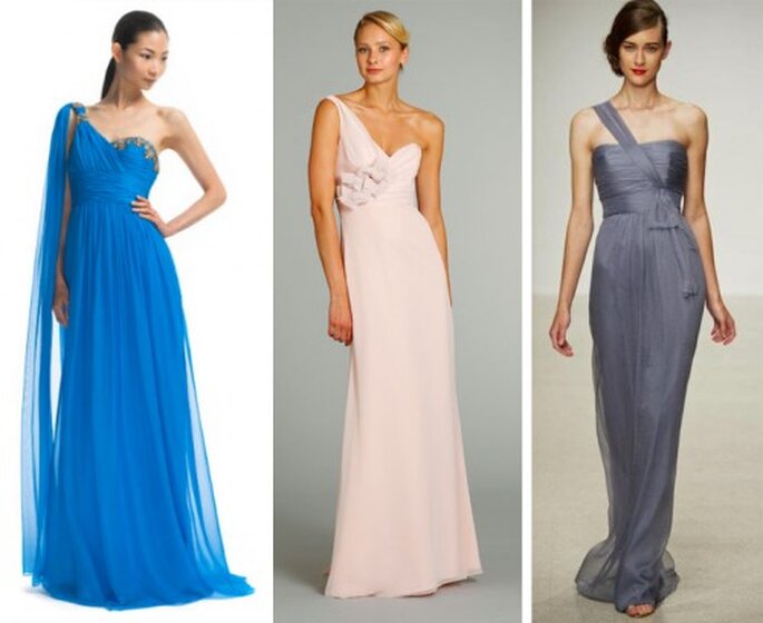 Vestidos de gala con un tirante de lado de moda en 2013 - Foto Moda Operandi, JLM Couture y Amsale Facebook