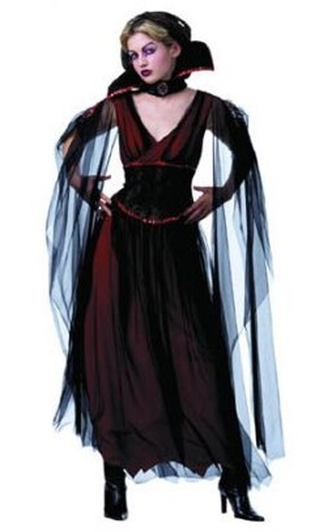 Disfraz tipo vestido de vampiresa en negro y bordó