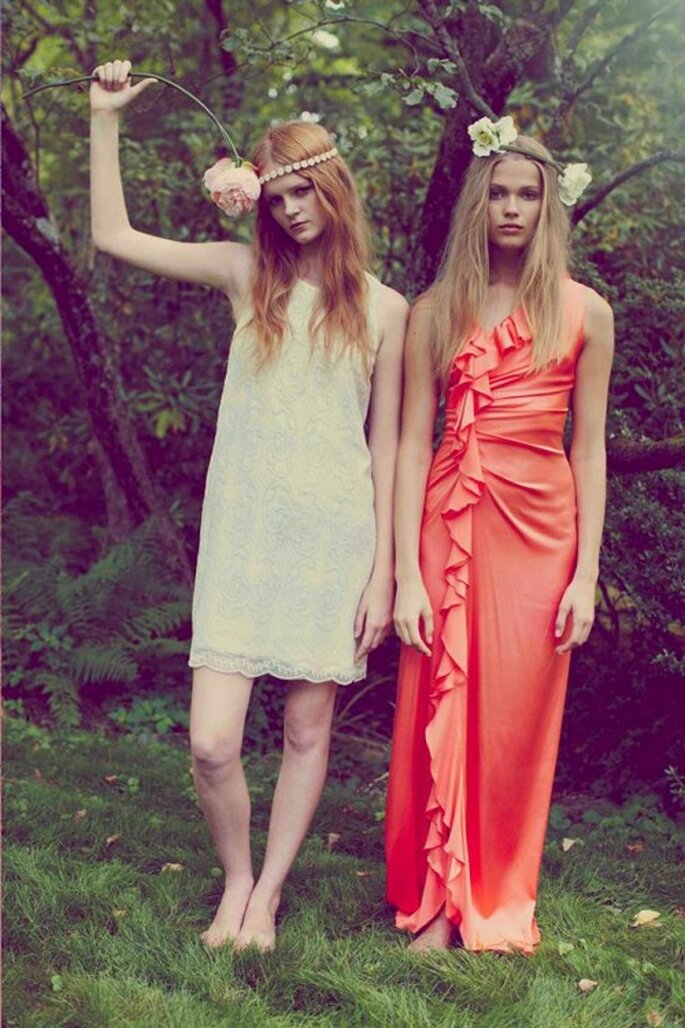 Vestidos de fiesta para boda en primavera 2014 en color blanco y naranja - Foto Erin Fetherston