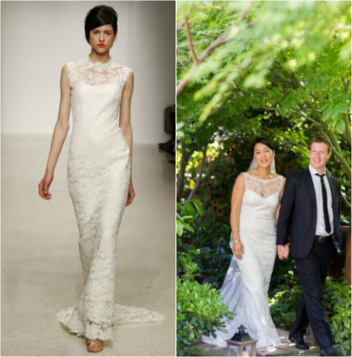 Comparación entre los dos vestidos. Fotos: Amsale 2013 (izq.) y Mark Zuckerberg via facebook (der.)