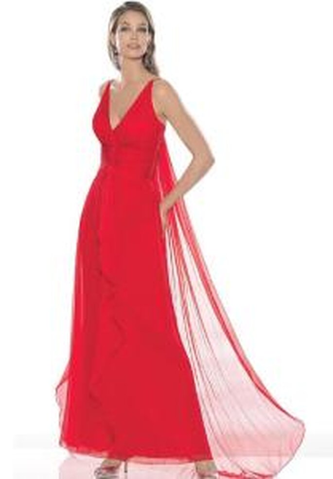 La Sposa 2009 - Robe rouge, longue, en mousseline, à décolleté en V