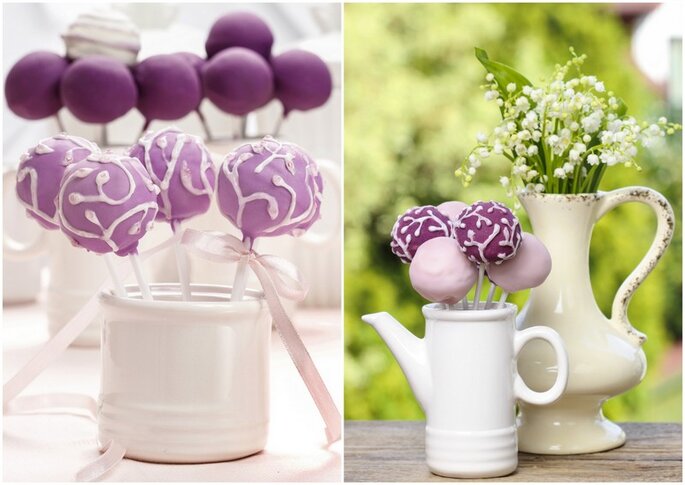 Cake pops para bodas en diferentes tonos de violeta. Foto vía Shutterstock