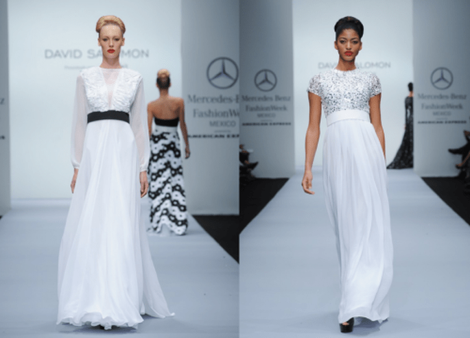 vestidos de fiesta en color blanco de David Salomón - Foto Mercedes Benz Fashion Week México