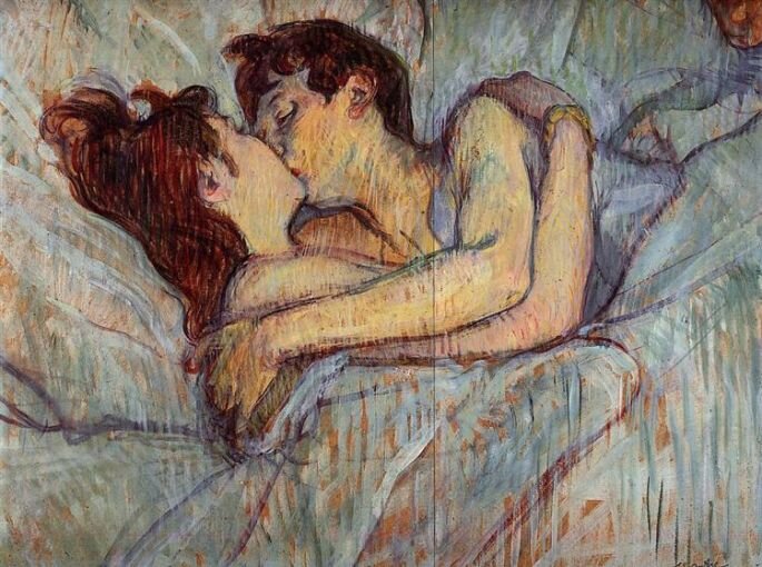 В постели: поцелуй, Анри де Тулуз-Лотрек