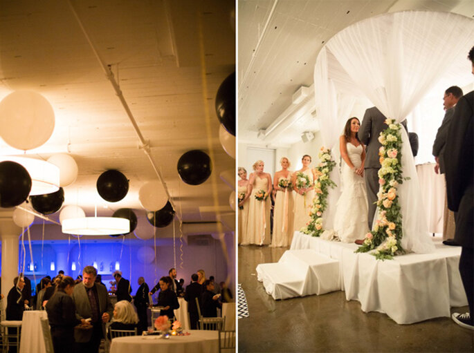 Chevron, dorado y pink en una boda moderna cerca de las nubes. Foto: Hannah Persson Photography