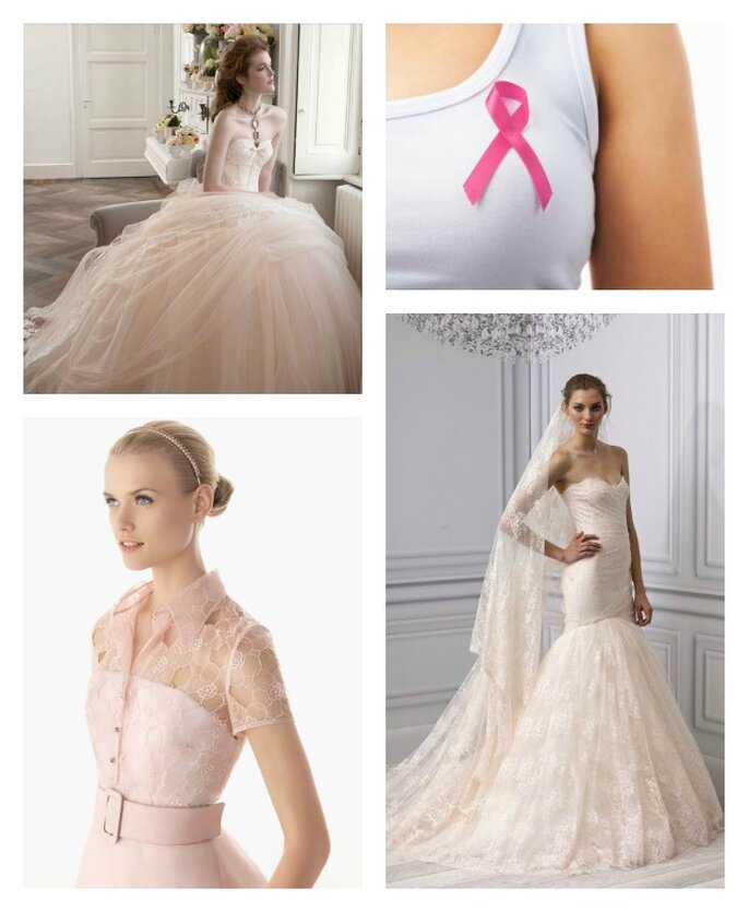 Oui à la robe de mariée rose en cette Journée Mondiale de lutte contre le cancer ! Robes Atelier Aimèe Montenapoleone 2013, Rosa Clarà 2013, Monique Lhuillier 2013.